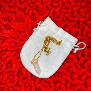 Rose quartz crystal necklace w/ engraved evil eye detail